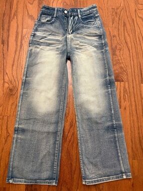 Kids Wide-Leg Washed Light Blue Jeans